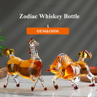 Décanteur à vin et à whisky artisanal en verre pour une bouteille unique, motif animal du zodiaque chinois, vente en gros