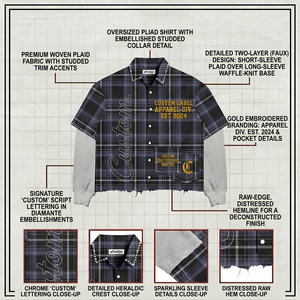 T-Shirt con Logo Personalizzato, <span class=keywords><strong>Camicia</strong></span> a Quadri da <span class=keywords><strong>Uomo</strong></span>, Doppio Strato Waffle, Manica Lunga con Strass, Grafica <span class=keywords><strong>Gotica</strong></span>, <span class=keywords><strong>Camicia</strong></span> Streetwear - Product Image 3