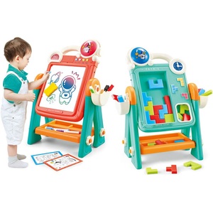 Mainan Edukasi 2 in 1 Papan Gambar Dua Sisi & Balok Puzzle dengan Suara, Meja Melukis untuk Anak-Anak - Product Image 1