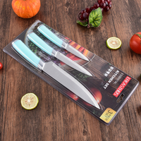 Ensemble de 3 couteaux de cuisine en acier inoxydable, couteau de chef, couteau utilitaire, couteau à fruits, finition satinée ambidextre, longueur de la lame de 6 à 7,9 pouces, plastique