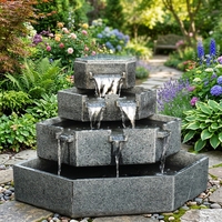 Fontaine en granit gris sculptée à la main sur mesure, 3 niveaux, pour jardin extérieur, villa, paysage, fontaine d'eau en pierre