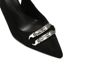 Escarpins élégants classiques en daim noir à bride arrière avec boucle en cristal, bout pointu, <span class=keywords><strong>talon</strong></span> aiguille, confort et tendance mode été automne - Product Image 6