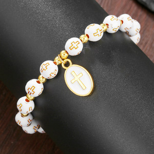 Pulsera de cuentas con colgante de cruz ovalada única para hombres y mujeres, pulseras de oración para bautizo, regalos de joyería para parejas - Product Image 6