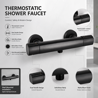 Keran Shower Termostatik Dinding Warna Hitam Doff, Kuningan Anti Panas, Grosir OEM, Untuk Penggunaan Rumah, Hotel, Kamar Mandi