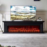 Meuble TV électrique noir avec foyer, 2 portes latérales, console de rangement avec flamme simulée pour villa, maison d'hôtes, hôtel, appartement