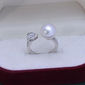 Bague en argent S925 avec perle d'eau douce ronde blanche de 10-11 mm pour femmes, ensemble complet avec une forte brillance et de légères imperfections, édition coréenne de bague ouverte - Product Image 2