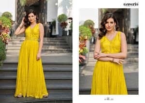 Hermosa Top de una pieza de Georgette de estilo completo con línea de algodón de tela arrugada para mujeres Fiesta India completamente cosida - Product Image 4