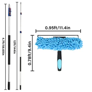 Brosse de voiture nettoyant la brosse télescopique extensible de raclette de fenêtre avec la tête rotative