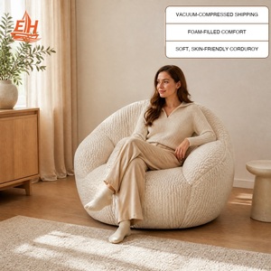 Divano Singolo Stile Relax Hug in Tessuto Corduroy con Imbottitura in Spugna Sminuzzata Compressa per Soggiorno - Product Image 4