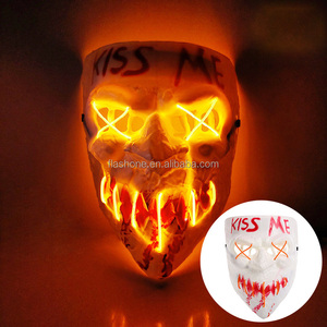 Light up EL Wire LED Kiss Me Masque lumineux <span class=keywords><strong>Thriller</strong></span> Full Face Masquerade pour Halloween Party Supplies Horror Prop - Product Image 6