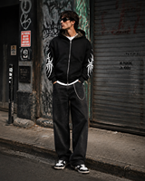 Sweat à capuche zippé pour homme avec doublure léopard, imprimé tribal sur les manches, coupe courte, OEM ODM