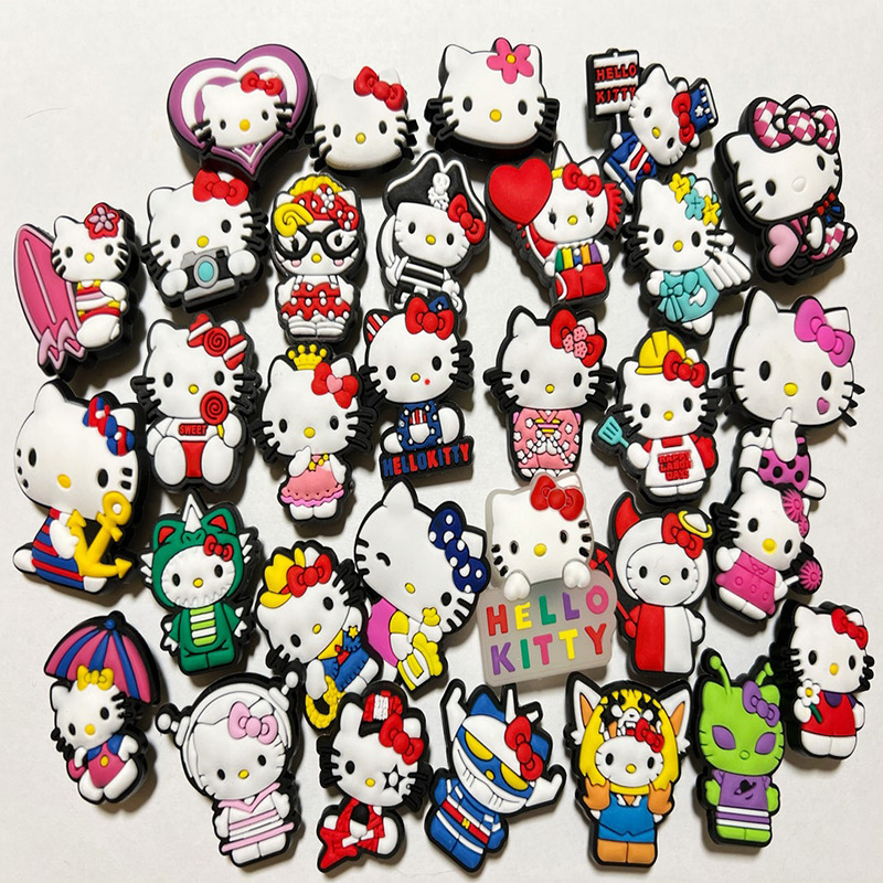 Оптовая продажа, детские украшения для обуви с милым котенком из мультфильма аниме, очаровательные заклепки с кошкой Hello Cat, мягкие Аксессуары для обуви из ПВХ