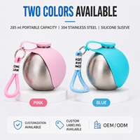 Bouteille d'eau portable pour chien en acier inoxydable 304, pliable, en silicone, forme boule, anti-fuite, distributeur d'eau et de nourriture 2-en-1 pour animaux de compagnie, mignonne, OEM