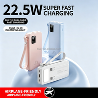 Nuevo Cargador Portátil con Logotipo Personalizado Tipo-C de Carga Rápida Bidireccional de 22.5W y 10000mAh con Cables Integrados, Banco de Energía de 20000mAh