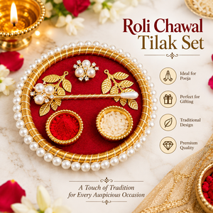 Plateau Roli Chawal Tilak avec bâtonnet Tilak de 4 pouces, thali décoratif pour Pooja, idéal pour Rakhi, Bhai Dooj, mariage, Shagun, cadeaux festifs - Product Image 4