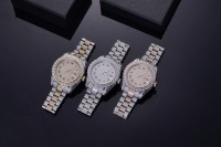 Montre Diamants Hip Hop de Luxe à Cadran Romain et Moissanite VVS, Plaqué Or, pour Homme et Femme