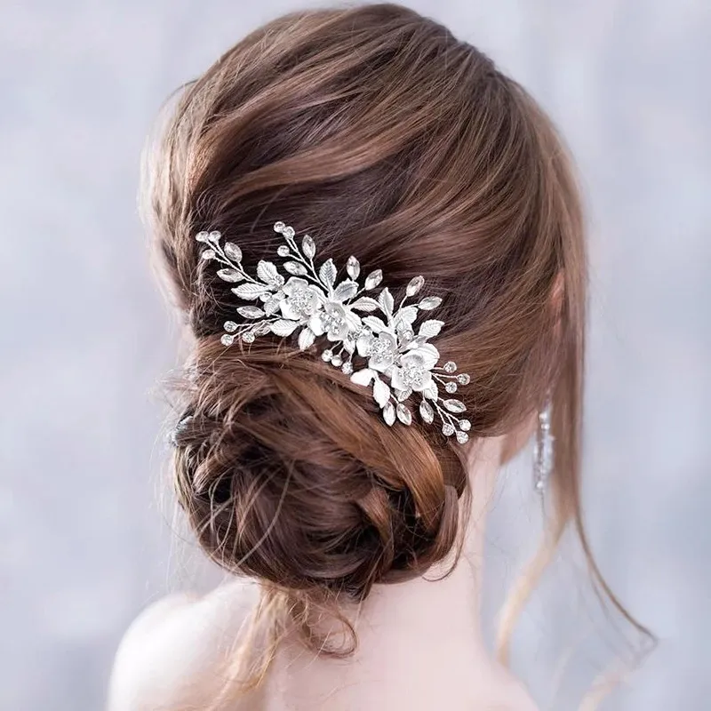 Pettine per capelli fiore accessori per capelli da sposa colore argento strass diadema da sposa forcine gioielli per capelli da sposa