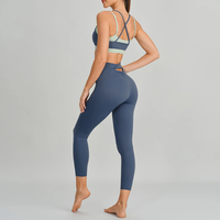 Soutien-gorge de sport pour femme, personnalisé, bicolore, bleu, double couche, dos croisé, bretelles réglables, respirant et extensible, idéal pour l'entraînement