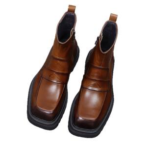 Chaussures habillées de luxe de haute qualité à talon haut, bout carré, semelle épaisse, fermeture éclair, bottines courtes, décontractées et élégantes - Product Image 5