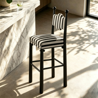 Tabouret de bar en bois massif de luxe léger pour la maison, le salon et la cuisine, chaise haute en lin, chaise de bar design haut de gamme avec dossier