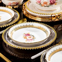 Service de Table de Luxe en Porcelaine Fine Céramique Royal Rose Peint à la Main, Compatible Micro-ondes/Four, 60 Pièces, Écologique, Sans BPA, Idéal pour la Maison