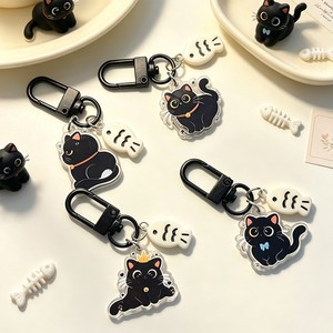 Porte-clés en acrylique personnalisé OEM, motif chat noir, breloque de sac, cordon, imprimé double face, ornement de sac chaton, cadeau pour meilleure amie, vente en gros - Product Image 3