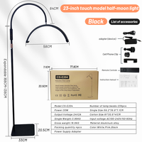Lampu Kecantikan LED TUOlUN Aluminium 19 Inch dengan Dudukan Bulu Mata, Rotasi 360 Derajat, Ring Light Setengah Bulan dengan Penyangga Ponsel