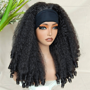 Perruques synthétiques bouclées <span class=keywords><strong>afro</strong></span> kinky en gros, de haute qualité, pas chères, rebondissantes, fabriquées à la machine, avec bandeau, pour femmes noires - Product Image 2
