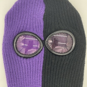 Balaclava CS personnalisée tricotée demi-noir et demi-violet <span class=keywords><strong>cagoule</strong></span> pour lunettes <span class=keywords><strong>cagoule</strong></span> en acrylique souple avec lunettes - Product Image 2