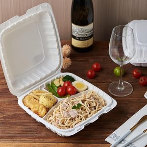 3 <b>Compartment</b> Hinged Clamshell Food Container <b>Lunch</b> <b>Box</b> Plastic to Go Take Away Biodegradable Disposable Restaurant Takeout - Product Image 3