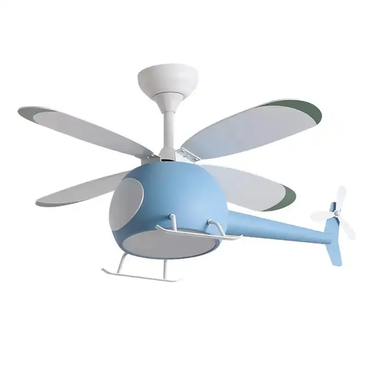 New Model Children's Room Helicopter Flying Aircraft Cartoon With Remote Control LED Ceiling Fan Light Lamp