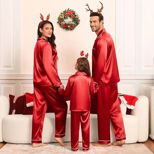 Conjuntos de Pijamas Familiares de Satén de Seda Suave, Pijamas de Lujo con Botones, Ropa de Dormir de <span class=keywords><strong>Manga</strong></span> Larga para Padres e Hijos, Ropa de Casa - Product Image 2