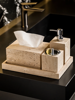 SAIDKOCC marbre naturel travertin salle de bain accessoires pour douche aromathérapie décoration désinfectant pour les mains bouteille boîte à mouchoirs plateau