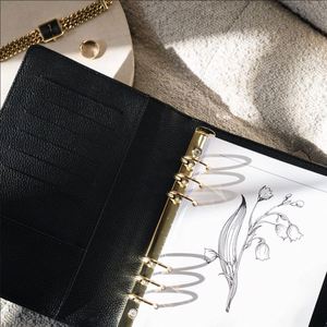 Custom Luxury PU Leather Hardcover A5 Promotional Customizable Book Binder 6 Gold Ring Loose Leaf <b>Journal</b> Planner Wallet Pen - Product Image 1
