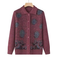 2026 Bestseller Senioren Frühling und Herbst Pullover Revers Langarm Jacquard Klassische Strickjacke Lose Jacke