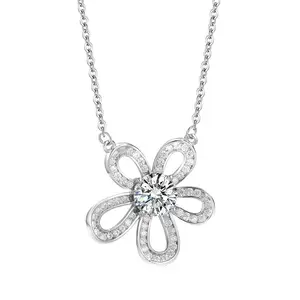 925 स्टर्लिंग चांदी पूर्ण हीरा सूरजमुखी हार महिलाओं के लिए पांच-पेटल फूलों की क्लिवकल श्रृंखला