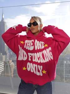 Fábrica a granel al por mayor sudaderas con capucha rosa sin cuerdas de bolsillo Sudadera con capucha recortada hombres personalizado Puff impresión sudaderas con capucha manga impresión - Product Image 2