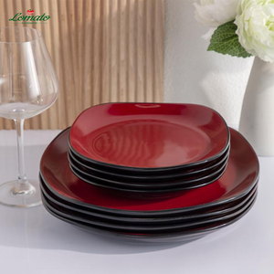 16Pcs Sẵn Sàng Để Tàu Đen Đỏ Hai-Tone Màu Men Đồ Đá Tấm Bộ Đồ Ăn Cho Nhà Hàng Khách Sạn - Product Image 5