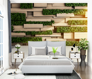 Mural de pared ecológico de madera y planta verde, papel tapiz geométrico Natural, decoración del hogar 3D - Product Image 3