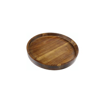 Plateau de service rond en bois d'acacia 13,8 pouces, planche à charcuterie avec rebord, centre de table décoratif pour ottoman