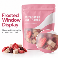 Sachet Doypack en plastique de qualité alimentaire pour friandises de viande lyophilisée, vente en gros, sac personnalisé pour friandises pour animaux de compagnie avec fenêtre transparente givrée