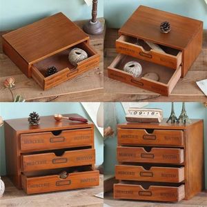 Retro Wooden <b>Drawer</b> <b>Storage</b> <b>Box</b> Rectangle Desktop Organizer Multifunctional Neatening Unit Freestanding Office Use - Product Image 1