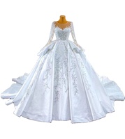 Feishiluo robe de bal de luxe robe de mariée cristal poire ivoire col rond manches longues broderie imprimé fleuri décoration de dentelle de mariée