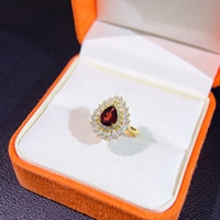 Factory Wholesale Custom 925 Sterling Silver Teardrop Shaped Natural Garnet Ring 8mm10mm Birthstone Luxury Simple Wedding