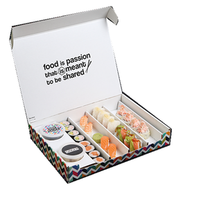 Caja de embalaje de sushi para llevar Caja de sushi para llevar Embalaje de pan de comida Tablero de marfil con división Tamaño personalizado Impreso Desechable - Product Image 1