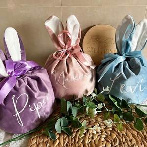 Ornement personnalisé oreilles de lapin de Pâques, nom gravé, polyester, style moderne, rangement pour bonbons, décoration pour mariage et fête - Product Image 6