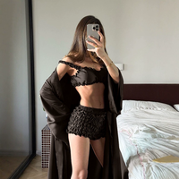 Nouvelle Collection Automne 2025 – Ensemble Trois Pièces Anti-Plis en Polyester : Short, Cardigan et Robe de Nuit Décontractés pour la Maison