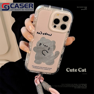 Cartone animato carino crema specchio portafortuna gatto custodia per <span class=keywords><strong>iPhone</strong></span> 16 15 <span class=keywords><strong>Pro</strong></span> <span class=keywords><strong>Max</strong></span> 14 <span class=keywords><strong>13</strong></span> fatto a mano <span class=keywords><strong>rosa</strong></span> grigio paraurti Cover per telefono cellulare PC - Product Image 2