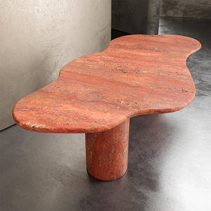 Juego de Mesa de Comedor de Piedra Travertino Ovalada Blanca Crema de Estilo Nórdico Minimalista, Muebles para Comedor - Product Image 5