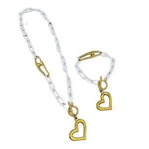 Juego <span class=keywords><strong>de</strong></span> Joyería HC Fashion <span class=keywords><strong>de</strong></span> Acero Inoxidable Dorado Diseño Estilo <span class=keywords><strong>Uno</strong></span> <span class=keywords><strong>de</strong></span> <span class=keywords><strong>50</strong></span> con Corazón, Pulsera, Collar y Aretes para Mujer, Regalo para el Día <span class=keywords><strong>de</strong></span> la Madre - Product Image 1